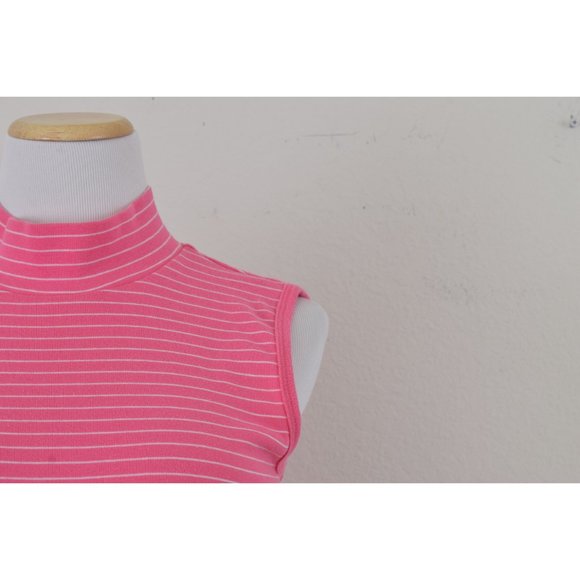 Vintage 90s Bubble Gum Pink Striped Mockneck Top - Picture 7 of 10